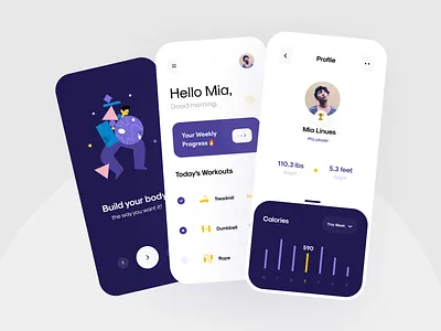 Home Workout App 🔥 app body chart exercise fitness graphics gym icons load mobile mobile ui profile running splash strenght trainer ui ux weight workout