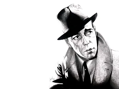 Bogart black and white bogart hollywood illustration ink portrait