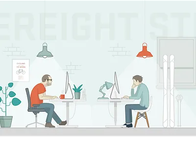 Supereight Studio office illustration coworkers desks illustration lights office space studio