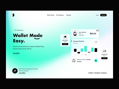 Landing UI app ui card ui clean dstudio green hero header landing page money app payment product design typography ui ui ux user experience user interface ux wallet website concept website design white