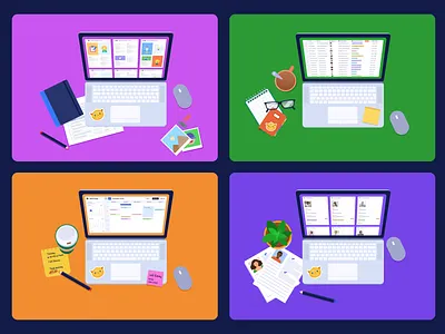 Workspaces cards collaborate collaboration data data management desk illustration editing gallery view illustration images team work uploads working area workspaces