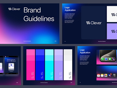 Clever - Project Management App Brand Guideline agency app branding business card company dark deck design guideline illustration logo management mobile mode pitch presentation project task ui