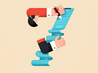 Busy week 7 characterdesign color design digital flat hands illustration number pencil people schedule seven vector week