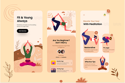 Yoga/Meditation Mobile UI Concept branding concept design dubaidesigner illustration meditation mobile mobile ui mobileapp product design soul typography ui uiux uiuxdesign vector yoga yoga app yoga pose young