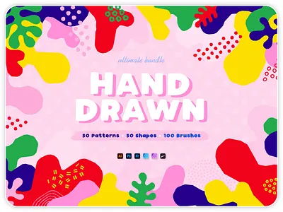 Hand-drawn seamless patterns, shapes & brushes ultimate bundle brush decorative doodle download geometric graphic hand drawn handmade illustrator pattern photoshop playful procreate seamless shape swatch template texture texture brushes vector