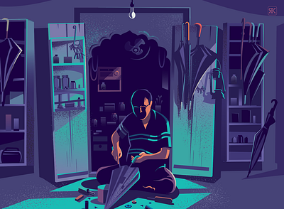 Tweaking and fixing fixing illustration india market rajasthan repair shop story tweak umbrella