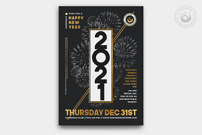 New Year Flyer Template V7 black black and gold card celebration classy club design elegant fireworks flyer gold golden invitation new year new years new years eve night party poster template