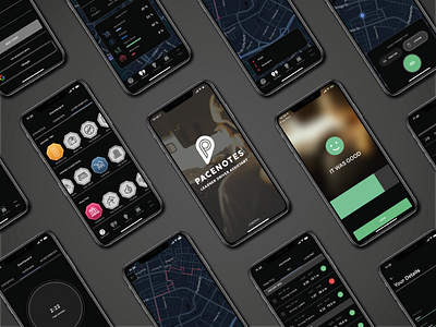 Pacenotes Noir (Dark Mode) app app design dark mode dark theme driving school indiespring map pacenotes redesign theme