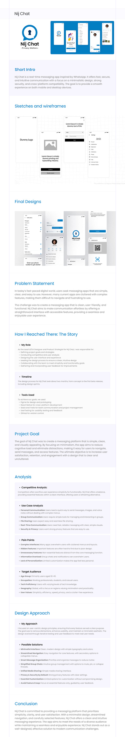 Nij Chat Project Case Study app design case study figma mobile app product design ui