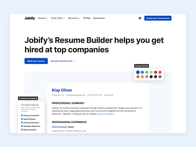 Jobify AI Resume Builder Landing Page ai ai resume builder branding design home page landing page saas ui ui design ux ux design web design