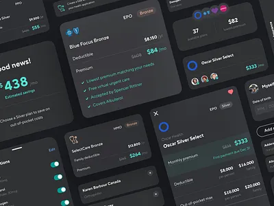 Health toolkit benefits card catch components dark mode design design language designsystem financial fintech health insurance ios mobile product savings toolkit ui ux