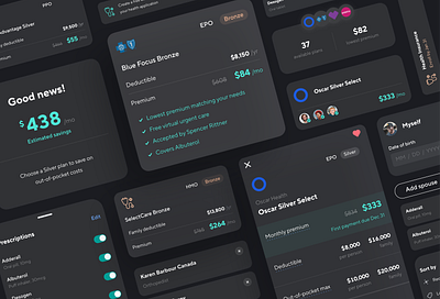 Health toolkit benefits card catch components dark mode design design language designsystem financial fintech health insurance ios mobile product savings toolkit ui ux