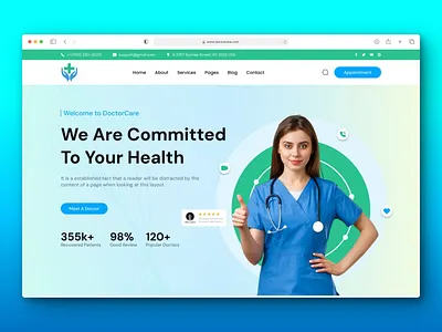 Investigating landing page designs for the Medical Sector clean conversion doctor graphic design health hero hero section homepage hospital landing page medical medical care minimal minimalist patient product design saas ui web web design