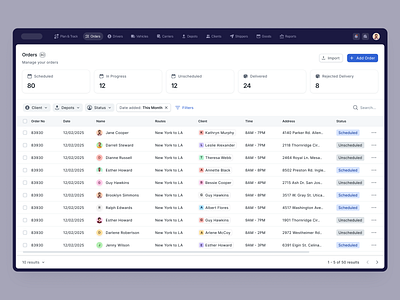 Orders List - Logistic Platfrom app dashboard delivery inventory list logistic order list parcel parcel delivery product design saas saas design shipping table tracking ui design webapp