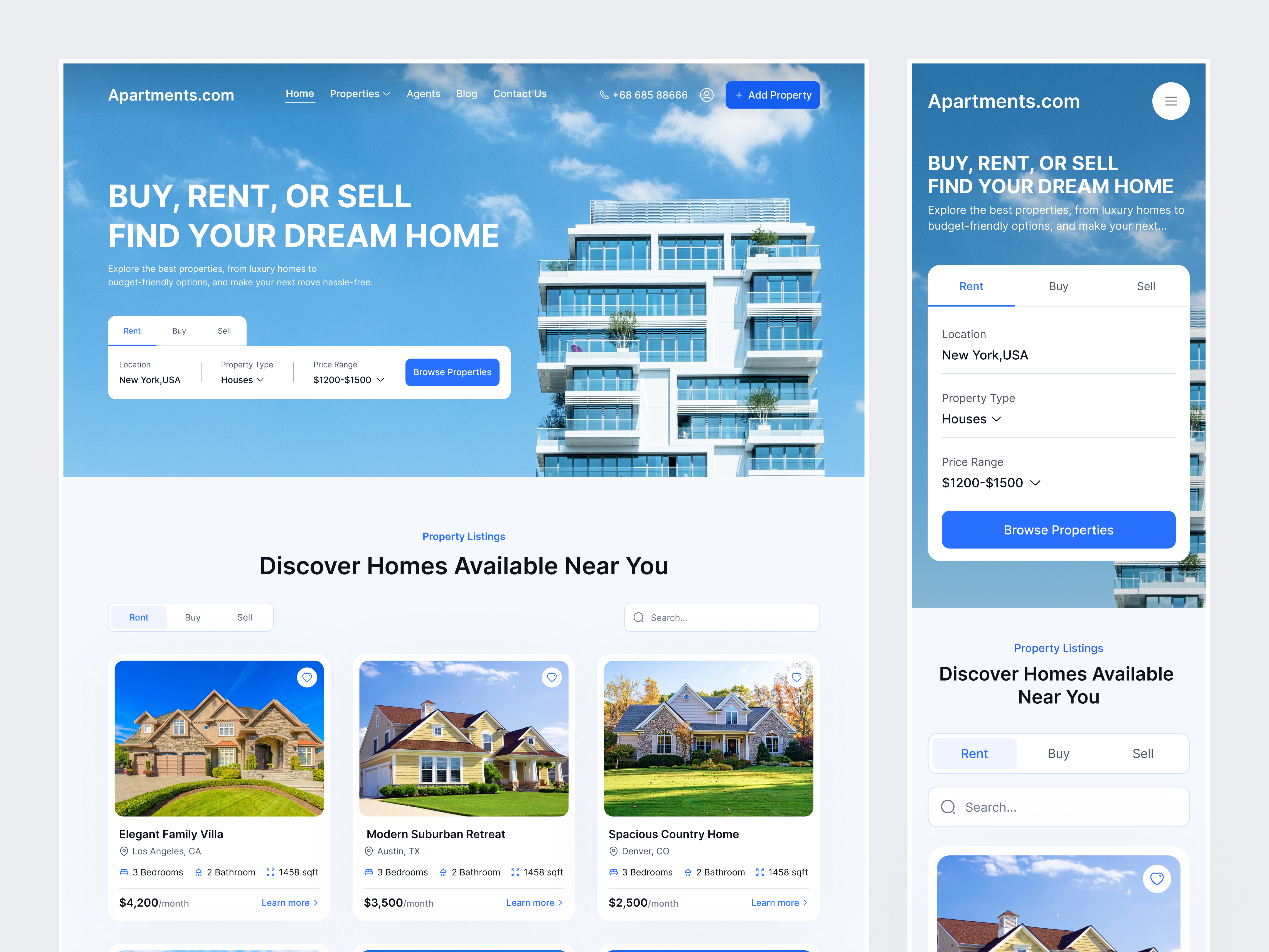 Real Estate Website Design home buying app property listing ui real estate landing page real estate web design rental website design