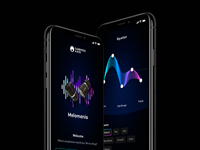 Melomania - iOS App app audio dark dark ios dark mobile app dark ui earbuds earphones equalizer headphones hub ios iphone mobile mobile app mobile design music nav splash