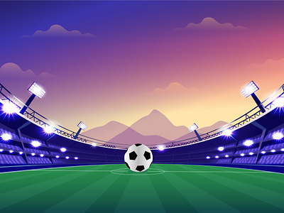 Soccer Stadium 2022 artwork evening sky football football stadium home page illustration illustration lights mountains playground qatar soccer soccer field stadium sunset vector world cup football