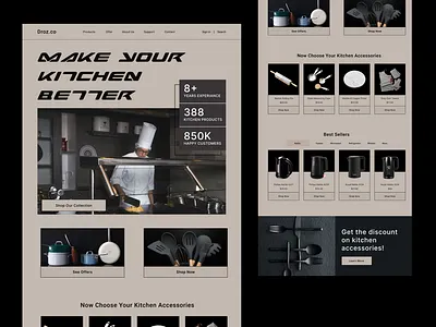 Kitchen Equipment Website Exploration bitmate bitmatestudio cooking desktop explore design kitchen landing page premium product retro style trending ui design ui designer uiux vintage web web design web header web landing web landing page