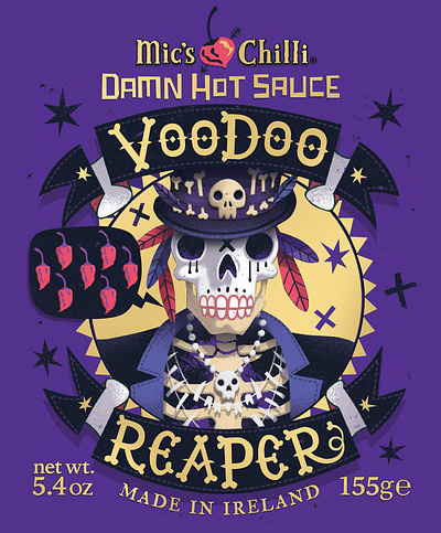VOODOO REAPER branding character design fun graphic design hand lettering hot sauce illustrated illustration logo packaging steve simpson voodoo