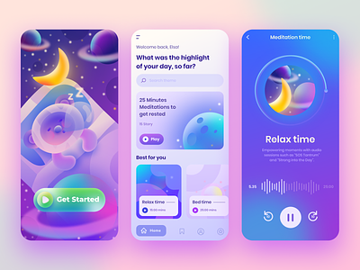Meditation and Relaxing Apps apps character design gradient illustration meditation relax sleep ui