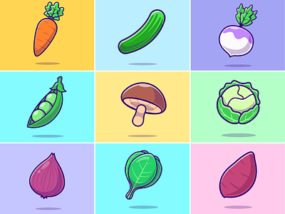 Vegetables🥕🥒🍠 carrot cooking cucumber cute eating food fresh garlic green healthy icon illustration logo menu mushroom restaurant vegetables