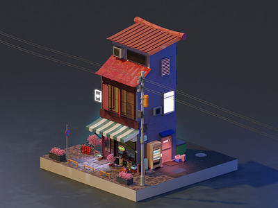 Coffee Shop 3d 3dart 3ddesign blender3d blender3dart coffee cycles design gamedesign gamedev graphic design illustration lowpoly lowpolyart mobilegame