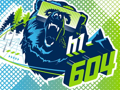 HackerOne Vancouver Identity andculture augmented reality branding character design digital grizzly grizzly bear hacker hacking identity illustration logo poster roar typography vancouver virtual vr