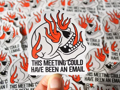 Skull Sticker badgedesign branding email fire flame graphic design illustration illustrator logo meeting merch skull sticker typography