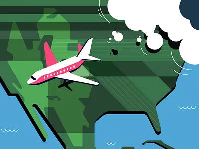 Map airplane branding character clouds fields flat style flying illustration map plane route usa vector