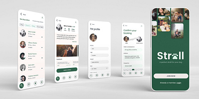Stroll - Dog Walking App branding design dog walking app illustration logo product design prototype research ui uiux ux