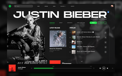 Spotify Artist Page app design ariana grande justin bieber music redesign spotify spotify redesign ui ux ui design ux design visual design