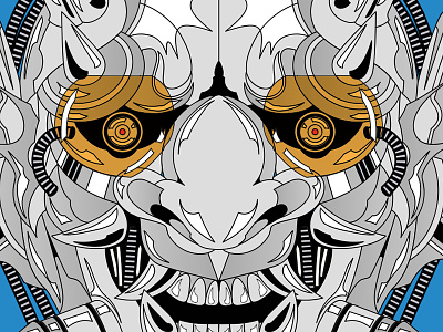 つづく aesthetic bot cartoon character design graphic design illustration lofi mask mecha mechanical retro robot skull vector
