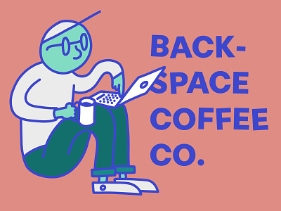 Backspace Coffee Co. backspace blue branding coffee color illustration laptop line logo shirt