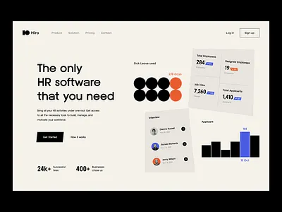 Hiro - HR Hiring Saas Tool Landing Page applicant candidate hiring hr human resource landing page leave management saas saas tool statistics vacancy web design website