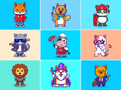 #RandomCatalyst part 3 😹 animal artist cat character chef cooking cow chef cute icon illustration lion logo mascot panda profession random singer skate board steak wolf