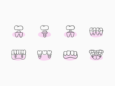 Dental laboratory brand icons branding color color icons dental dental laboratory. design dribbble graphic design icon icon set iconography illustration line icon line icons pink prostheses teeth teeth icons ui