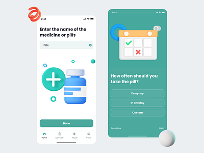 Elyslot app / Medicine reminder 3d 3d animation 3d art app clean design green icon illustration medical medicine pills ui uiux ux