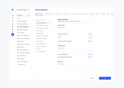 Field Configuration design fintech ui ui design ux ux design