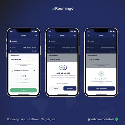 Roamingo App appfeature design esim leftovermbs roaming swapbalance ui uiux ux