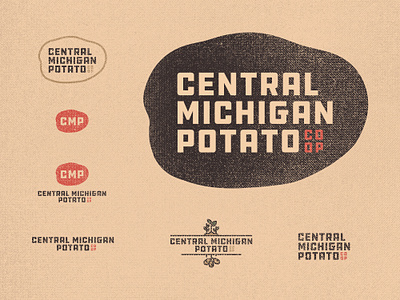 Central Michigan Potato Co-op 01 70s badge branding brown co op ddc hardware derek mohr farm farming graphic design gritty inspiration michigan potato responsive logo retro small business textured typography vintage