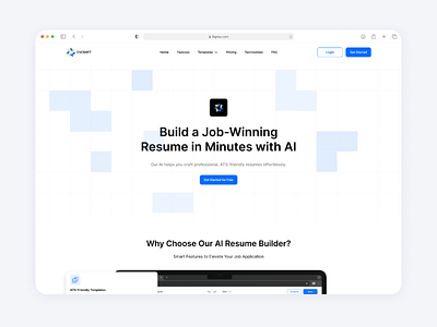 CVCRAFT - Landing AI Resume Builder Landing Page ai tools ai web artificial intelligence clean curriculum vitae dailyui design figma landing minimalist modern resume saas landing ui uiux ux website