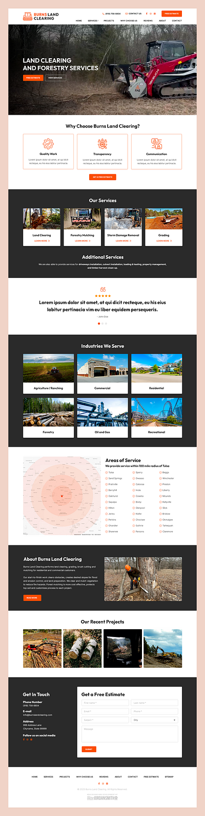 Burns Land Clearing // Web Design construction forestry grading land clearing service company web design