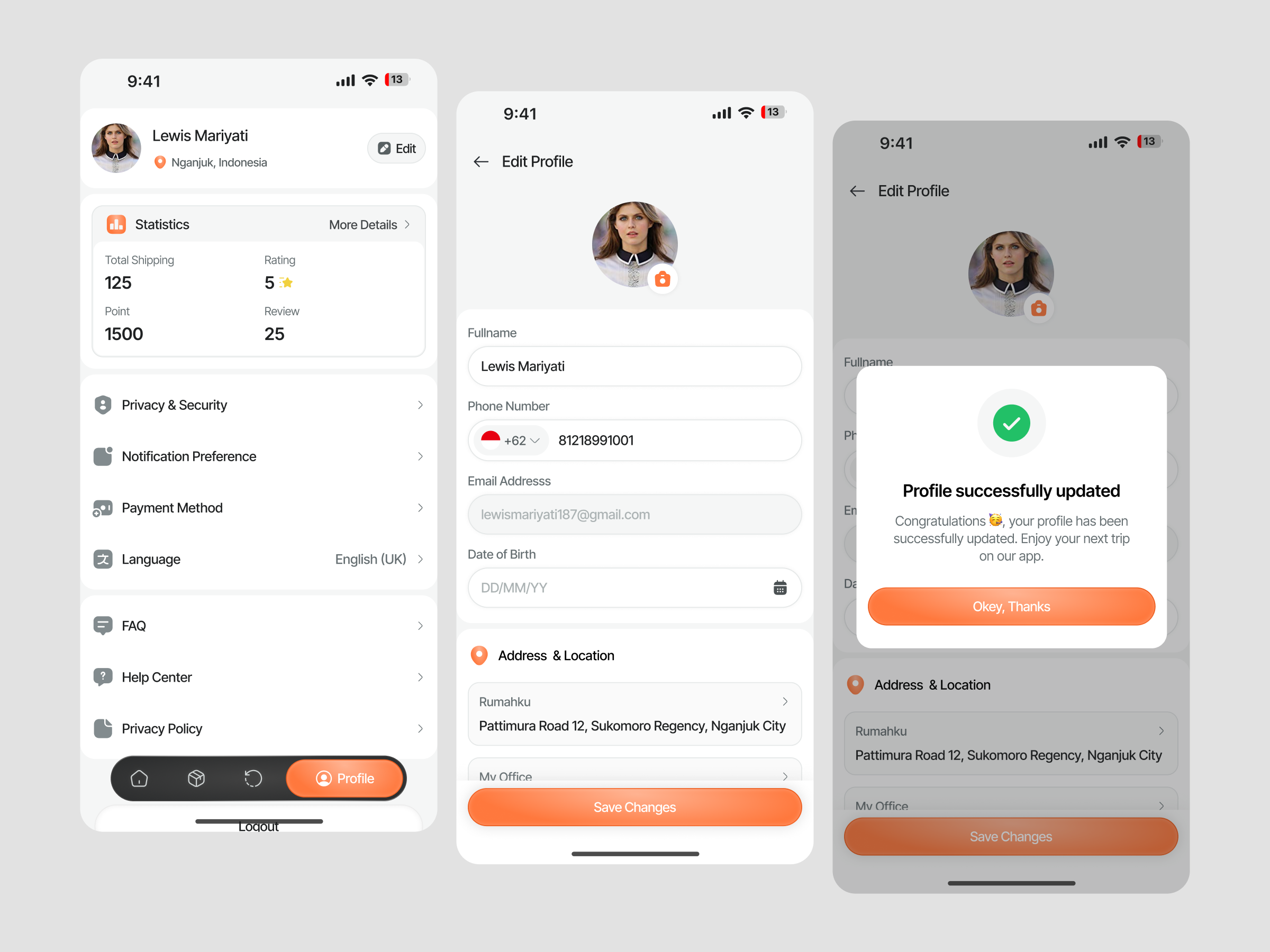 Profile - Logistic Mobile Apps design edit profile logistic mobile apps mobile apps profile profile menu profile setting profile ui setting menu shipping shipping mobile apps typography ui ui design ui ux design update profile usabillity user interface ux ux design