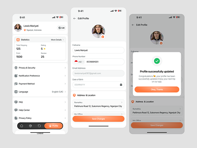 Profile - Logistic Mobile Apps design edit profile logistic mobile apps mobile apps profile profile menu profile setting profile ui setting menu shipping shipping mobile apps typography ui ui design ui ux design update profile usabillity user interface ux ux design