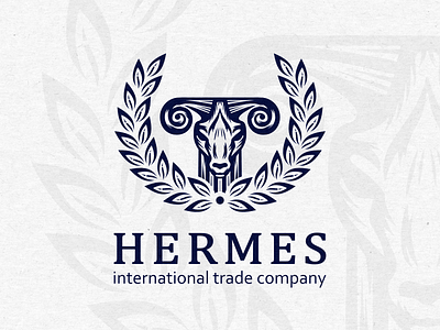 Hermes | Logo design column design emblem face greece horns leaves logo ram wreath