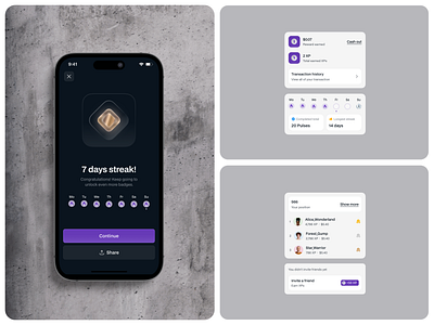 Gamification: streaks, rewards, leaderboard badge gamification leadrrboard mobile app points rewards statistics streak survey ui ux