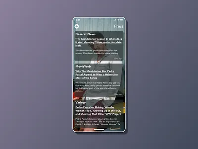 DailyUI # 051 Media Press actor adobexd branding daily ui 051 dailyui design media mobile pedro pascal practice press typography ui