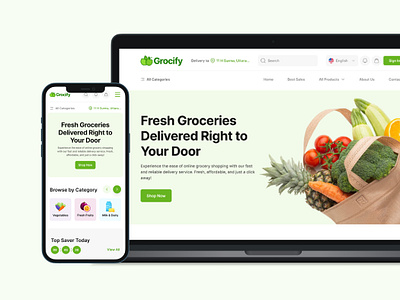 Grocify – Grocery Delivery Website admin dashboard clean delivery app design design system e commerce ecommerce food landing page ui ux website