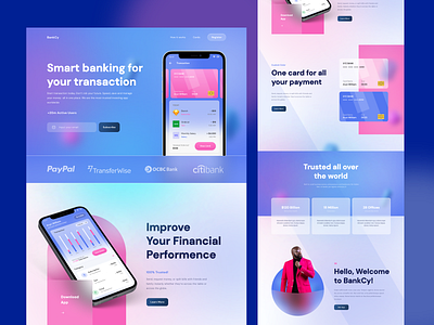 Bankcy - Online Bank Landing Page bank bank app bank card banking banking app finance glassmorphism hero hero image heroes homepage landing landing page landing pages landingpage money money app saas saas landing page transaction