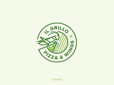 Grasshopper - Il Grillo - Pizza & Wings Logo animal animal logo branding dainogo food logo grasshopper green logo logo logo design minimal minimalist logo modern logo nature pizza wings pizza logo symbol